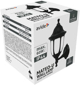 Avide Επιτοίχιο Φωτιστικό Εξωτερικού Χώρου Mateo-U 1xE27 IP44 Μαύρο